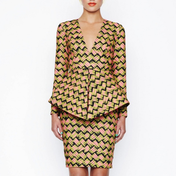Aq/Aq Print Peplum Midi Dress